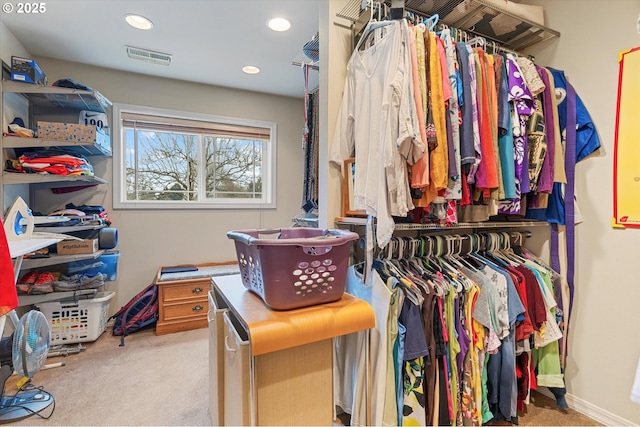 spacious closet with light carpet