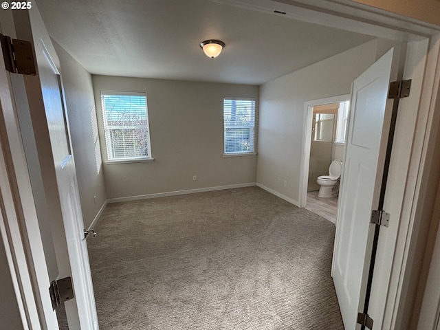 interior space featuring carpet, multiple windows, and ensuite bath