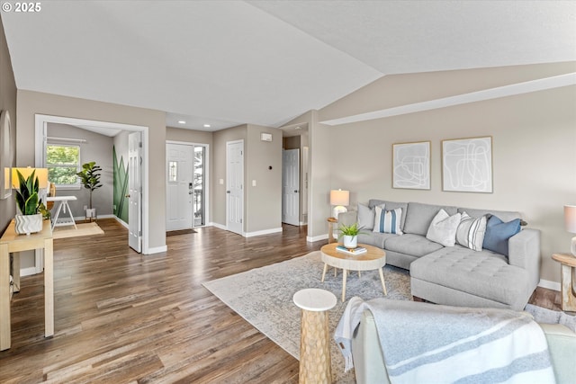 6902 SW Taylors Ferry Rd, Portland, OR 97223 - living room featuring wood finished floors and vaulted ceiling
