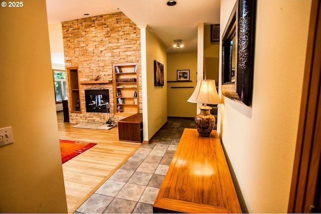 hallway with tile patterned floors