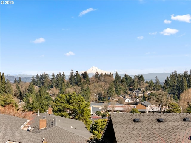 birds eye view of property with a mountain view