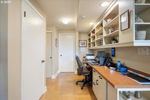 office area with recessed lighting and light floors