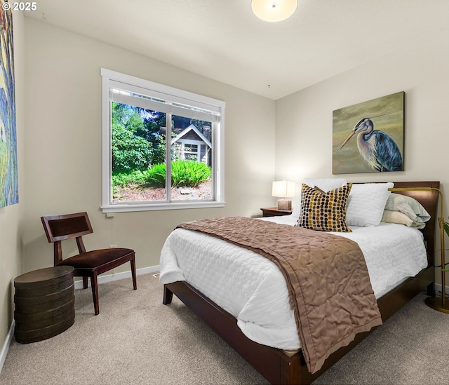bedroom with baseboards and carpet