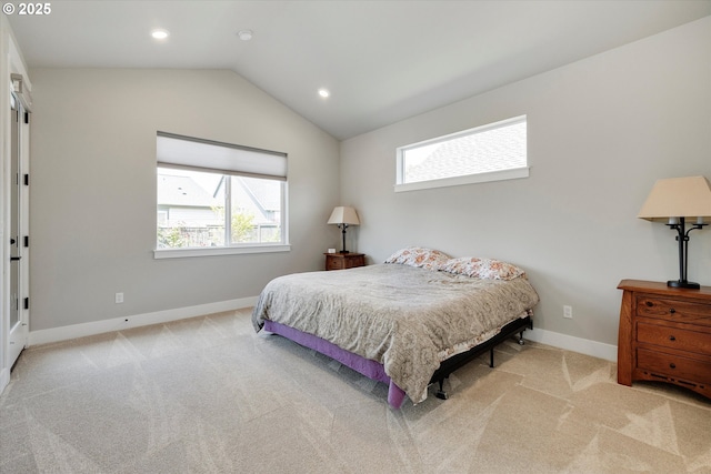1332 SE 14th Ave, Canby, OR 97013 - carpeted bedroom featuring multiple windows, lofted ceiling, baseboards, and recessed lighting