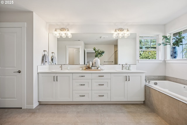 12545 SW Palermo St, Wilsonville, OR 97070 - full bathroom featuring double vanity, a chandelier, a bath, and a shower
