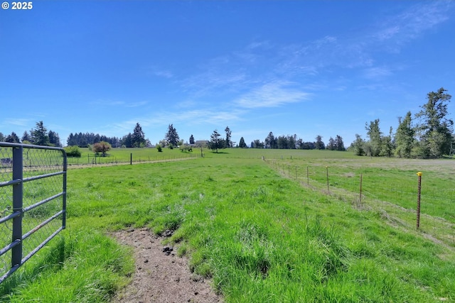view of yard with a rural view and fence