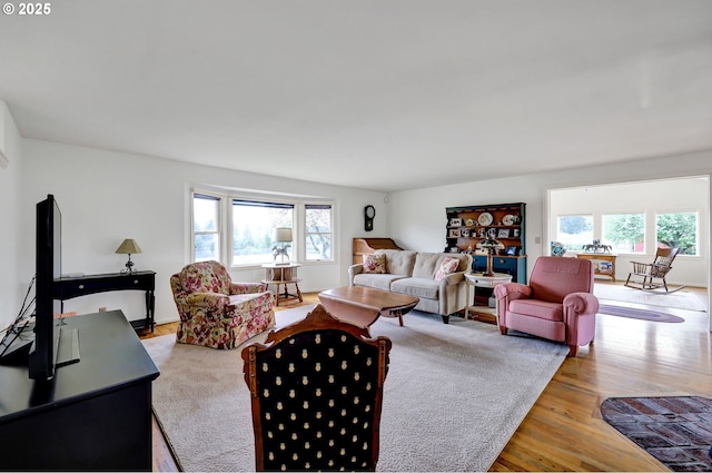 living room with a healthy amount of sunlight and wood finished floors