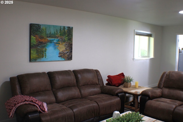 living room with recessed lighting