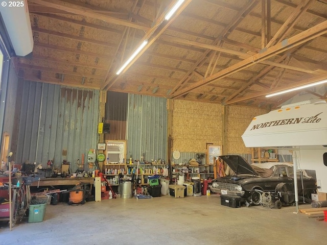 garage featuring a workshop area