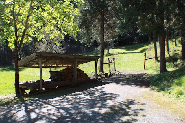 view of community featuring a lawn