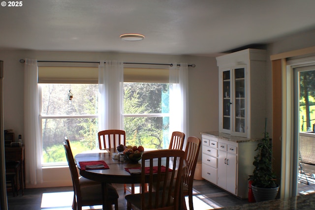 dining room with dark wood-type flooring
