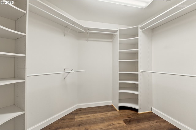 walk in closet with wood finished floors