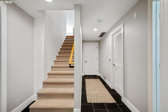 10701 SE Stevens Way, Happy Valley, OR 97086 - staircase with tile patterned flooring, baseboards, and recessed lighting