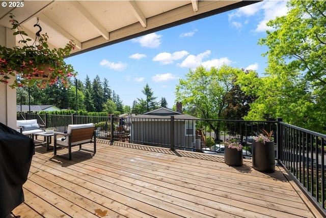 10701 SE Stevens Way, Happy Valley, OR 97086 - wooden terrace featuring an outdoor living space