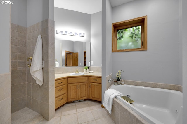 3758 Pine Canyon Dr, Eugene, OR 97405 - bathroom featuring a whirlpool tub, vanity, and tile patterned floors