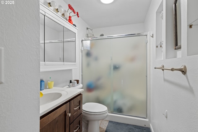 1910 Lincoln St, North Bend, OR 97459 - bathroom with vanity, a shower stall, and tile patterned flooring