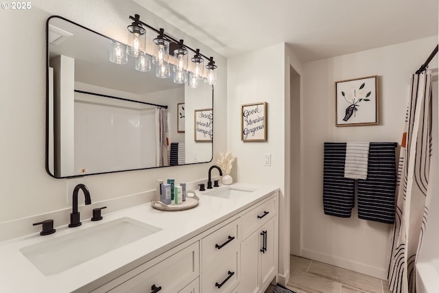 bathroom featuring vanity and shower / bath combo