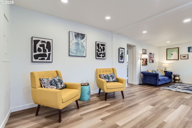 living area with light hardwood / wood-style floors