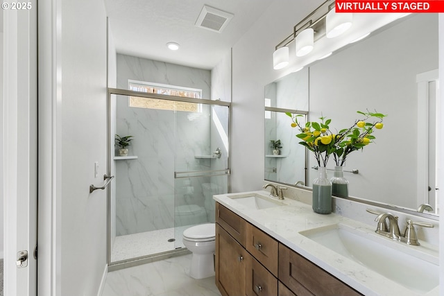 1203 NE Emerald Dr, Hermiston, OR 97838 - full bathroom featuring a marble finish shower, double vanity, and marble finish floors