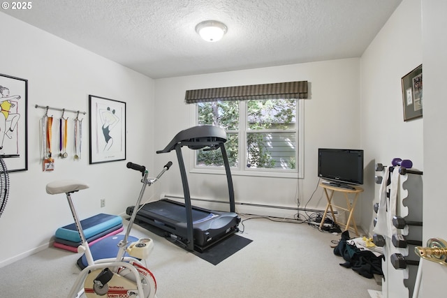 13720 SW Butner Rd, Beaverton, OR 97005 - workout room with carpet, a textured ceiling, baseboards, and a baseboard radiator