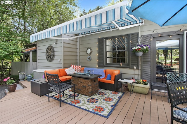 13720 SW Butner Rd, Beaverton, OR 97005 - wooden deck with an outdoor living space with a fire pit