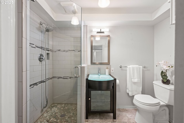 1228 11th St, Astoria, OR 97103 - bathroom featuring vanity, a stall shower, and a tray ceiling