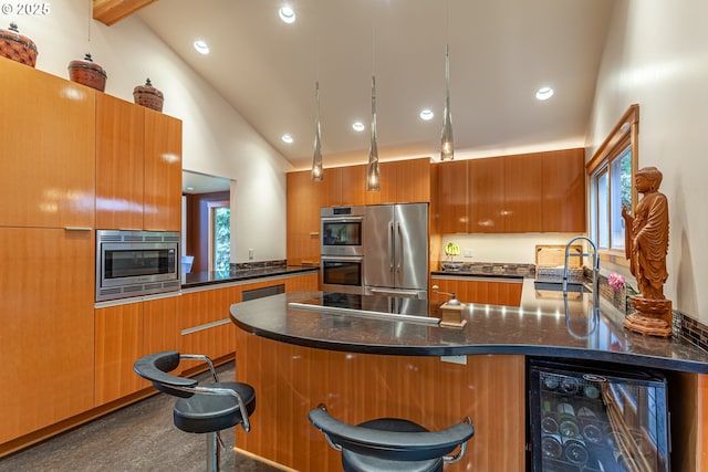 11 Da Vinci St, Lake Oswego, OR 97035 - kitchen featuring beverage cooler, appliances with stainless steel finishes, modern cabinets, a sink, and recessed lighting
