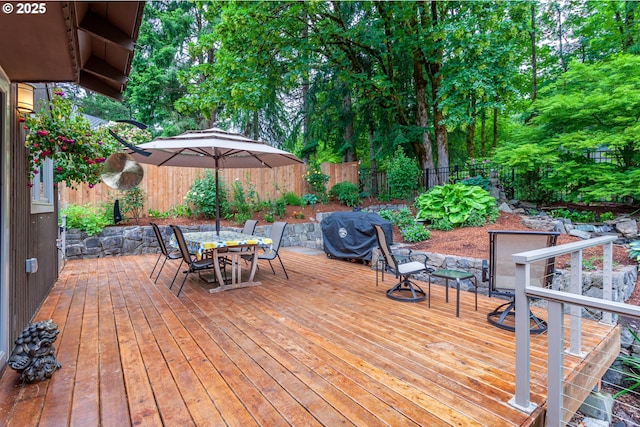11 Da Vinci St, Lake Oswego, OR 97035 - wooden terrace with outdoor dining space, a fenced backyard, and area for grilling