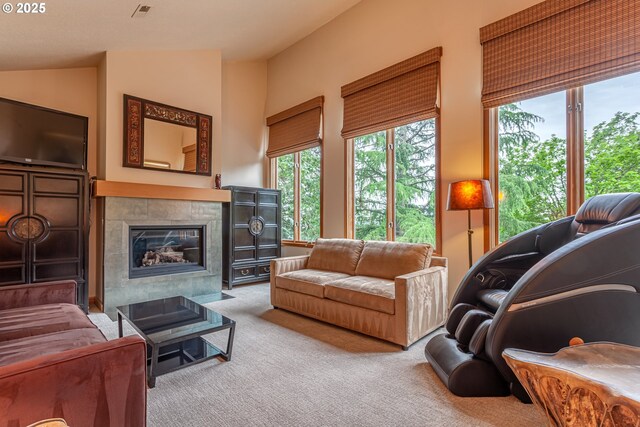 11 Da Vinci St, Lake Oswego, OR 97035 - living room featuring carpet flooring and a tiled fireplace