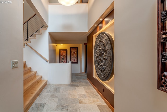 11 Da Vinci St, Lake Oswego, OR 97035 - entrance foyer with stone finish floors, stairs, and a high ceiling