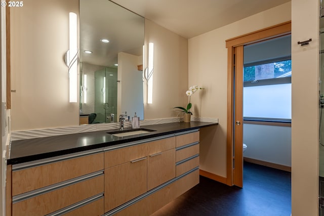 11 Da Vinci St, Lake Oswego, OR 97035 - bathroom featuring a shower stall, vanity, healthy amount of natural light, toilet, and recessed lighting