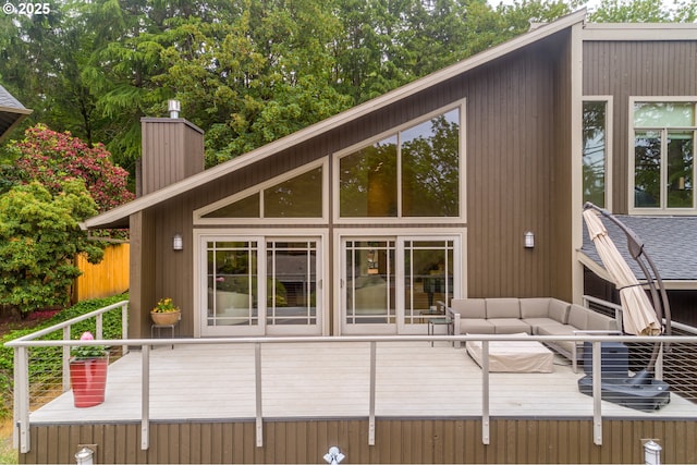 11 Da Vinci St, Lake Oswego, OR 97035 - rear view of house featuring a chimney and a wooden deck