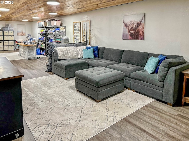 130 Terrace Dr, Glide, OR 97443 - living area featuring wood finished floors, wooden ceiling, and recessed lighting