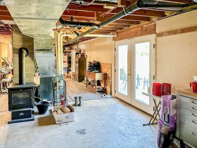 130 Terrace Dr, Glide, OR 97443 - below grade area with french doors and a wood stove