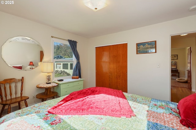 bedroom with a closet and wood finished floors