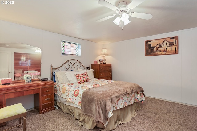 carpeted bedroom with a ceiling fan