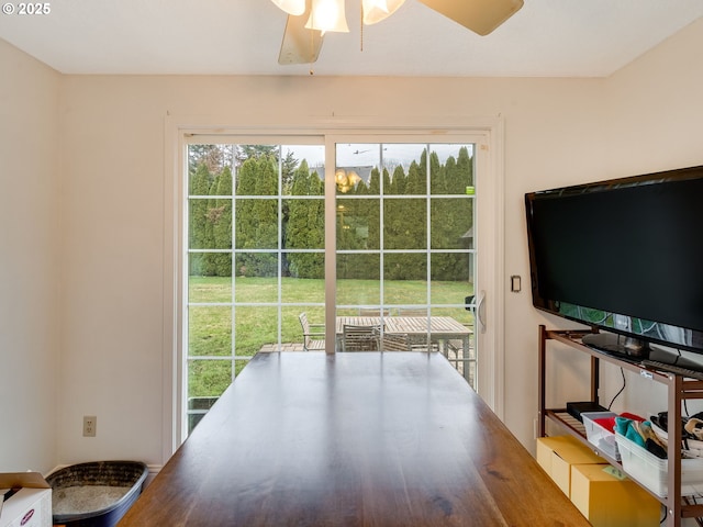 dining space featuring ceiling fan