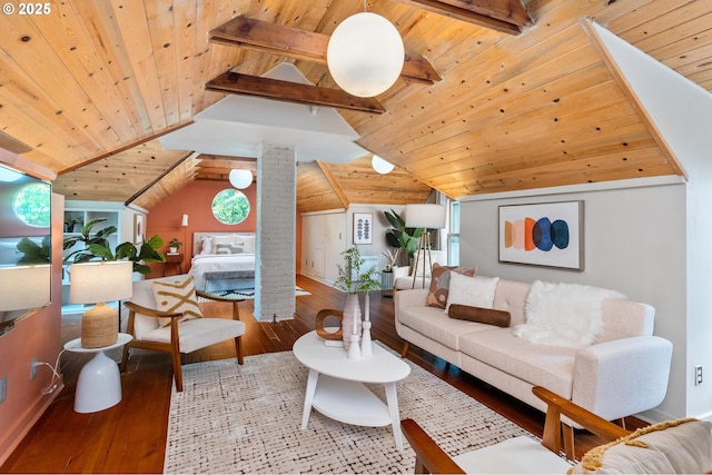 2664 NW Thurman St, Portland, OR 97210 - living room with wood finished floors, wooden ceiling, and ornate columns