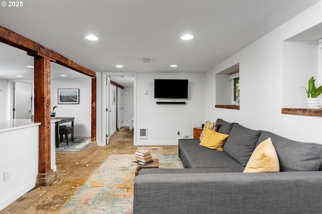 2664 NW Thurman St, Portland, OR 97210 - living room featuring baseboards and recessed lighting