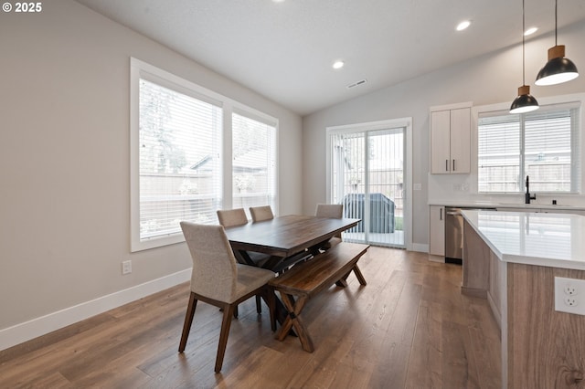2417 NE 2nd Ct, Battle Ground, WA 98604 - dining room with lofted ceiling, light wood-type flooring, recessed lighting, and baseboards