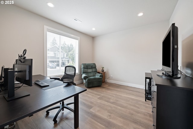 2417 NE 2nd Ct, Battle Ground, WA 98604 - office featuring light wood-style floors, baseboards, and recessed lighting