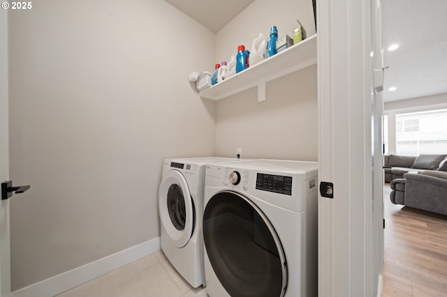 2417 NE 2nd Ct, Battle Ground, WA 98604 - laundry room featuring washer and dryer, recessed lighting, and baseboards