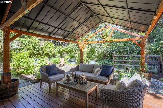 13555 SW Hiteon Ct, Beaverton, OR 97008 - wooden deck with a gazebo and an outdoor living space