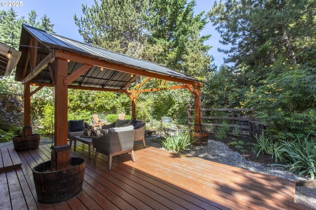 13555 SW Hiteon Ct, Beaverton, OR 97008 - wooden terrace with a gazebo and outdoor lounge area