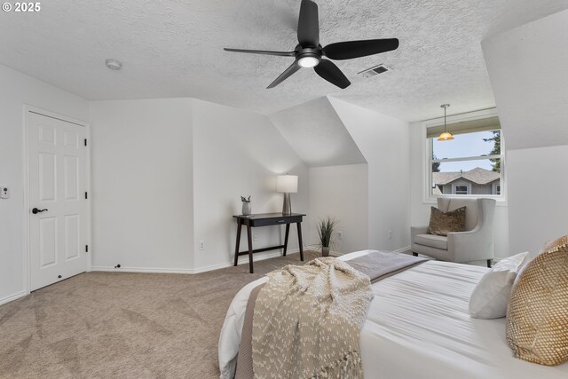 13555 SW Hiteon Ct, Beaverton, OR 97008 - carpeted bedroom with vaulted ceiling, baseboards, a textured ceiling, and ceiling fan