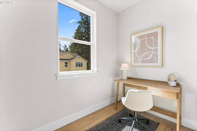 home office featuring wood-type flooring