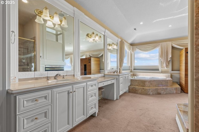 9337 SE Pennington Ct, Happy Valley, OR 97086 - full bath featuring vanity, a bath, a stall shower, and recessed lighting