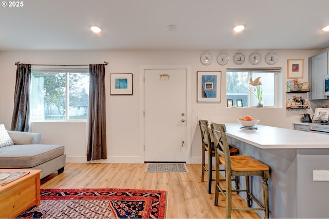 interior space with light hardwood / wood-style flooring