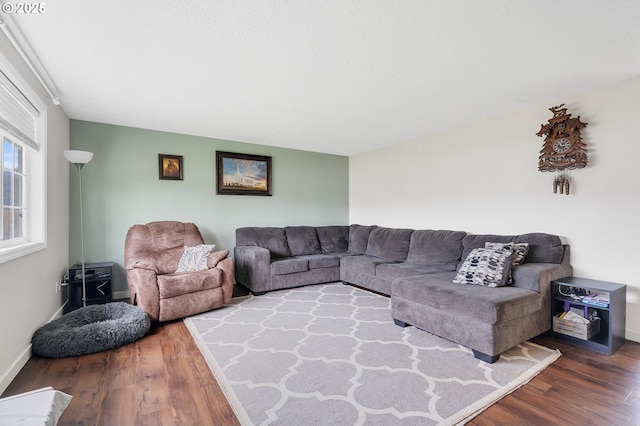 living room featuring baseboards and wood finished floors