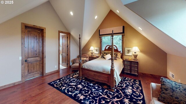 25500 Cape View Loop, Gold Beach, OR 97444 - bedroom featuring wood finished floors, recessed lighting, lofted ceiling, and multiple windows